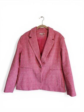 Free Assembly Pink White Tweed Blazer Jacket Women's Size XL